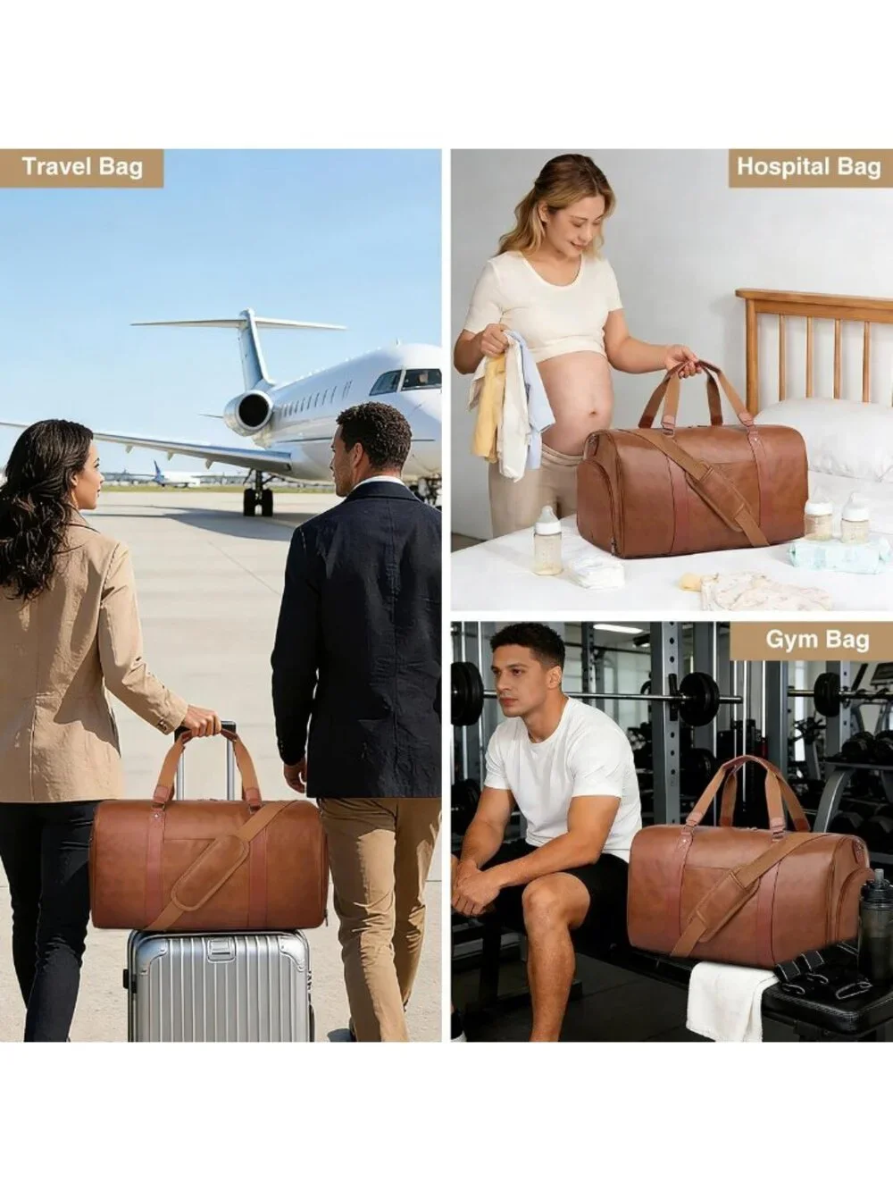 Versatile 3-in-1 Leather Duffle Bag for Travel, Gym, & Weekend Getaways